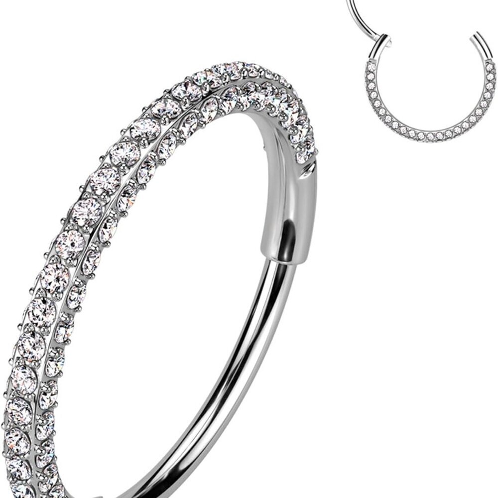 Triple Sided Micro Gem Nose Hoop Ring - Implant Grade Titanium With Sparkling CZ
